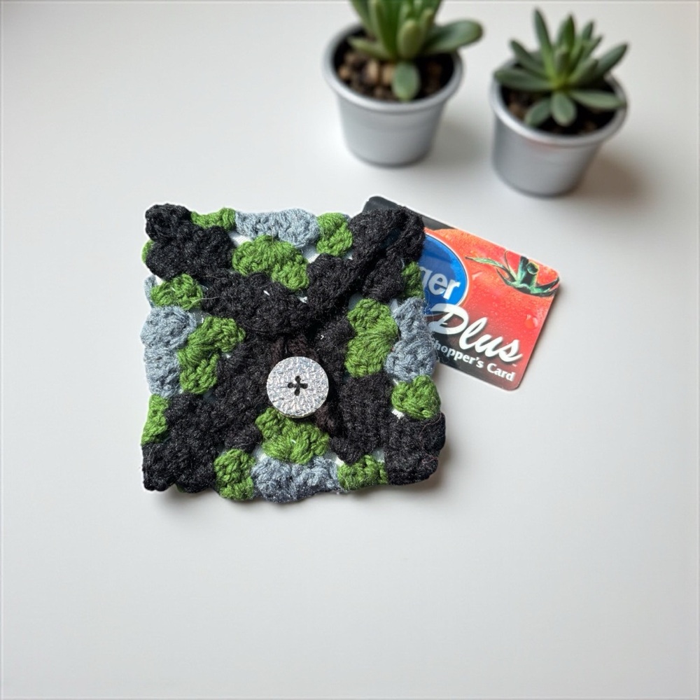 Handmade Crochet Wallet - Green, Black, Gray
